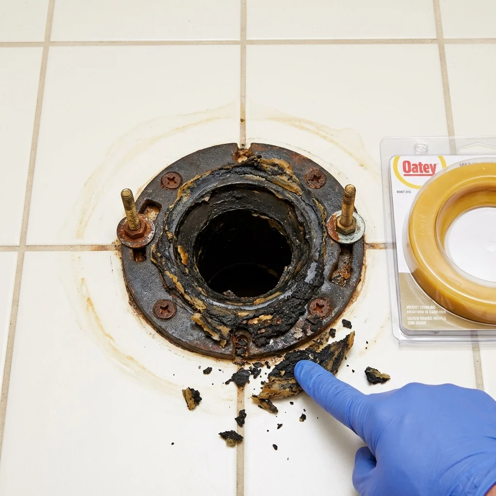 Failed wax ring showing water seepage at the base of a toilet in a Helper, UT home